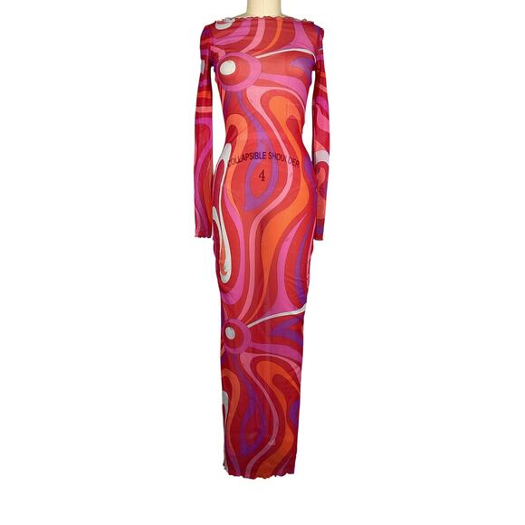 Pucci 'Marmo' Red Polyamide Semi-Sheer Maxi Dress Size 2 - Picture 2 of 5